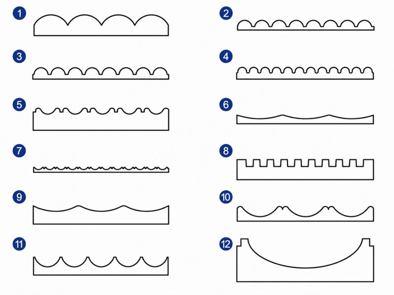 Stone surface profile options including fluted, grooved, curved and wave shapes Stone surface profile options including fluted, grooved, curved and wave shapes