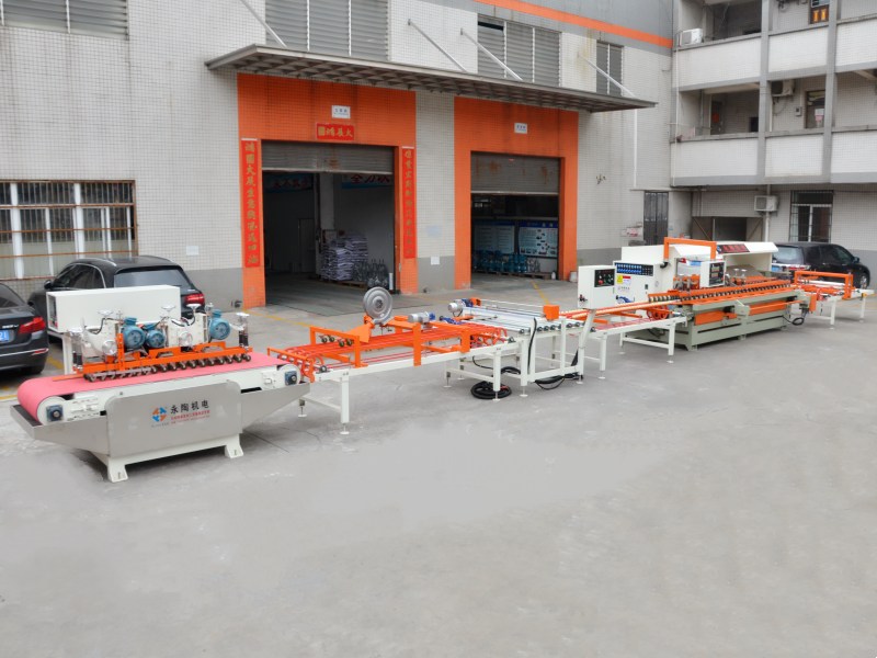 Three-blade CNC tile cutting machine connected to the YTMDP-1200 porcelain tile 45 degree bevel edge polishing line Three-blade CNC tile cutting machine connected to the YTMDP-1200 porcelain tile 45 degree bevel edge polishing line