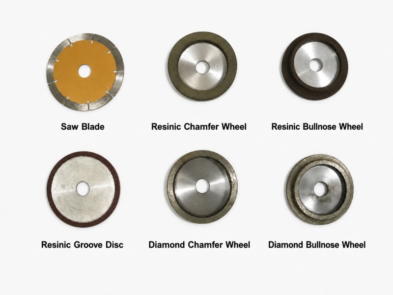 Six labeled processing tool types for the YTQS-2-1200 tile cutting machine Six labeled processing tool types for the YTQS-2-1200 tile cutting machine